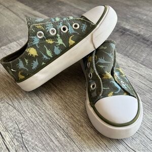 Dinosaur Print Kids Sneakers Size 9 Toddler Green Canvas Shoes